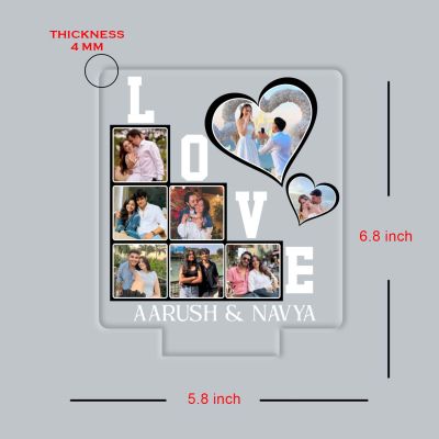 Personalized 3D LED Love Photo Lamp Customized Acrylic Night Light with 8 Photos & Names Anniversary, Wedding, or Valentine’s Day Gift for Couples Warm White Light Tabletop Room Decor